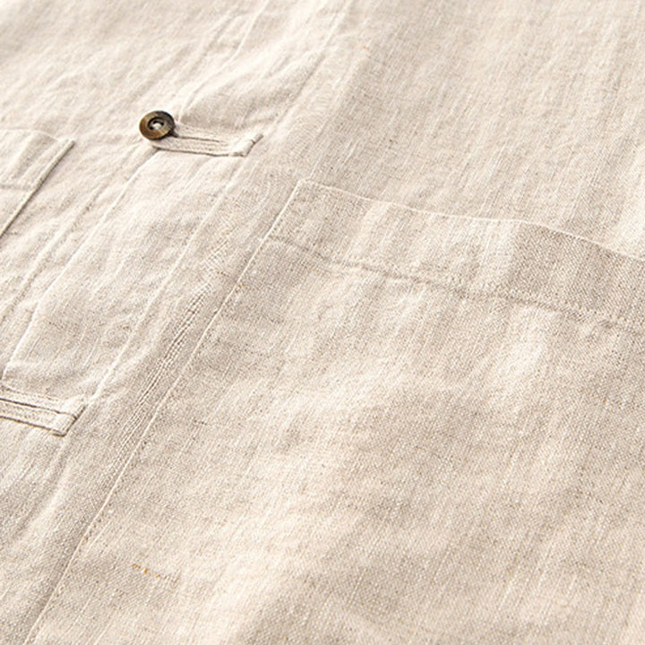Camicia da uomo in lino con tasche e bottoni, a maniche corte , Buddha Stones - image 6