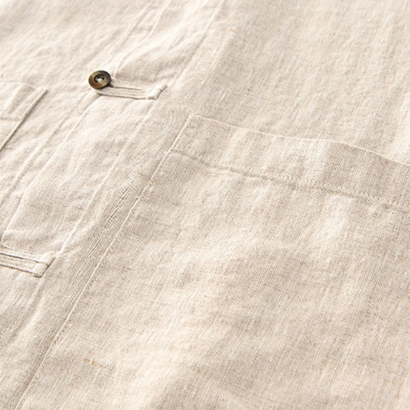 Camicia da uomo in lino con tasche e bottoni, a maniche corte , Buddha Stones - image 5