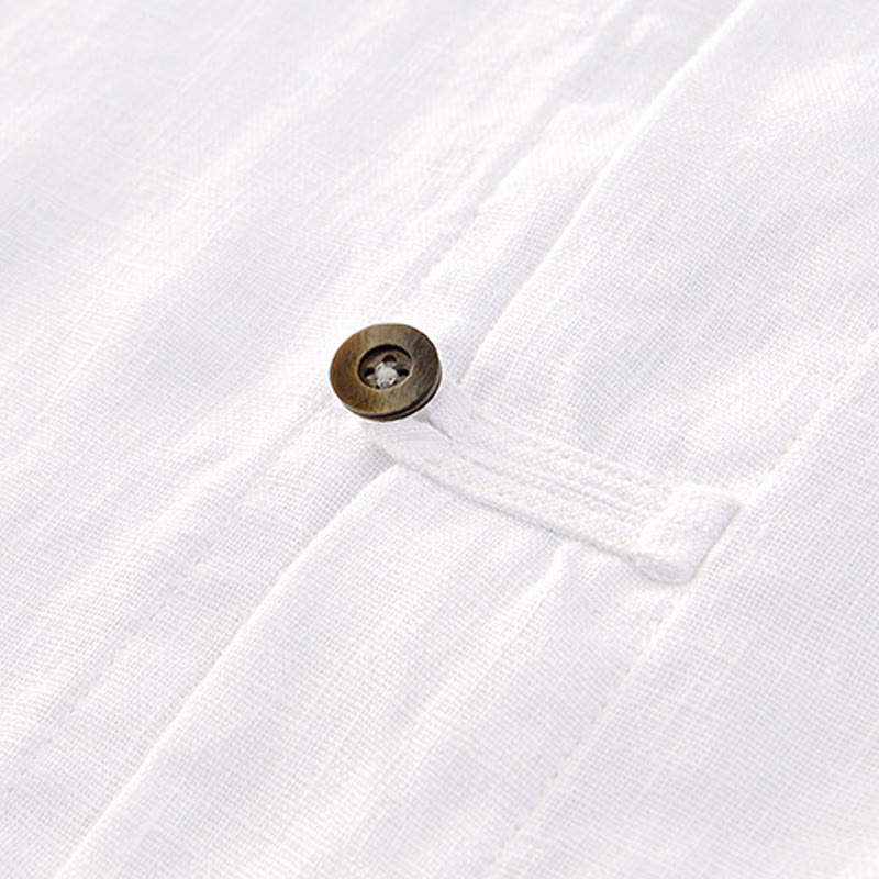 Camicia da uomo in lino con tasche e bottoni, a maniche corte , Buddha Stones - image 15