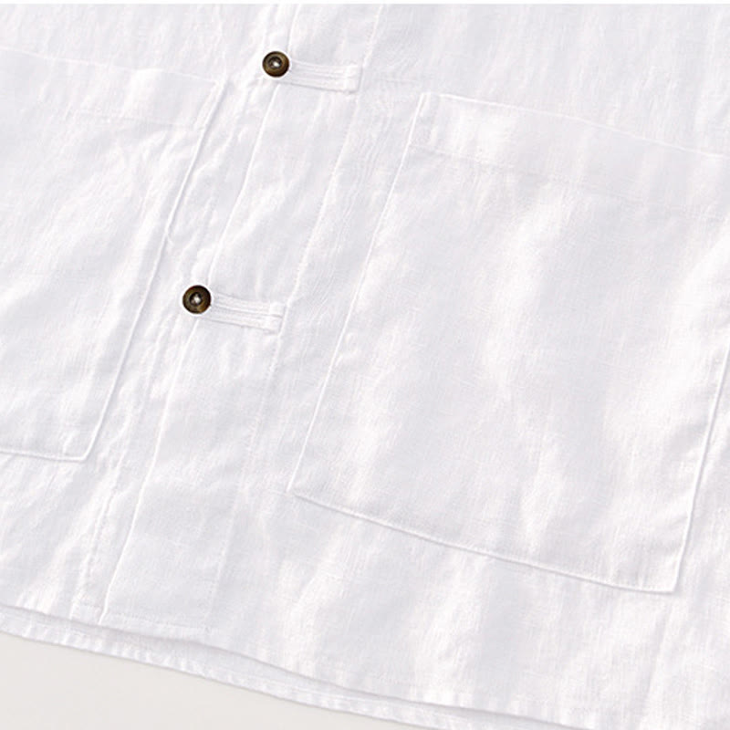 Camicia da uomo in lino con tasche e bottoni, a maniche corte , Buddha Stones - image 12