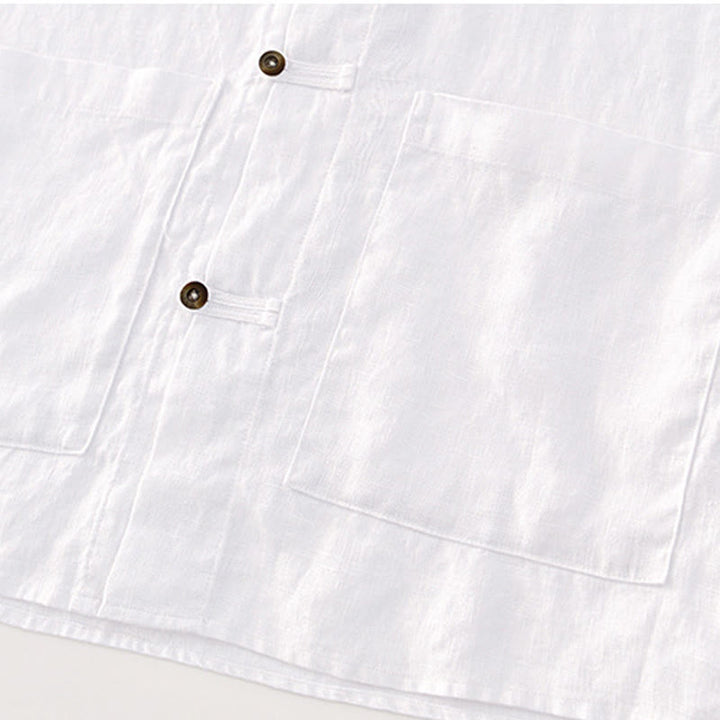 Camicia da uomo in lino con tasche e bottoni, a maniche corte , Buddha Stones - image 13