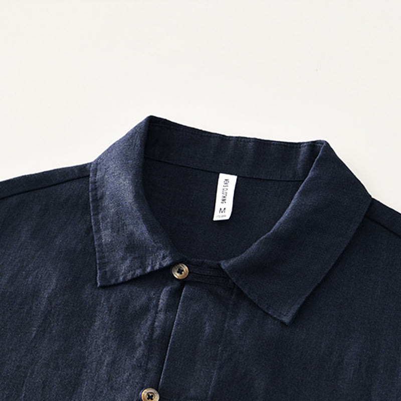 Camicia da uomo in lino con tasche e bottoni, a maniche corte , Buddha Stones - image 16