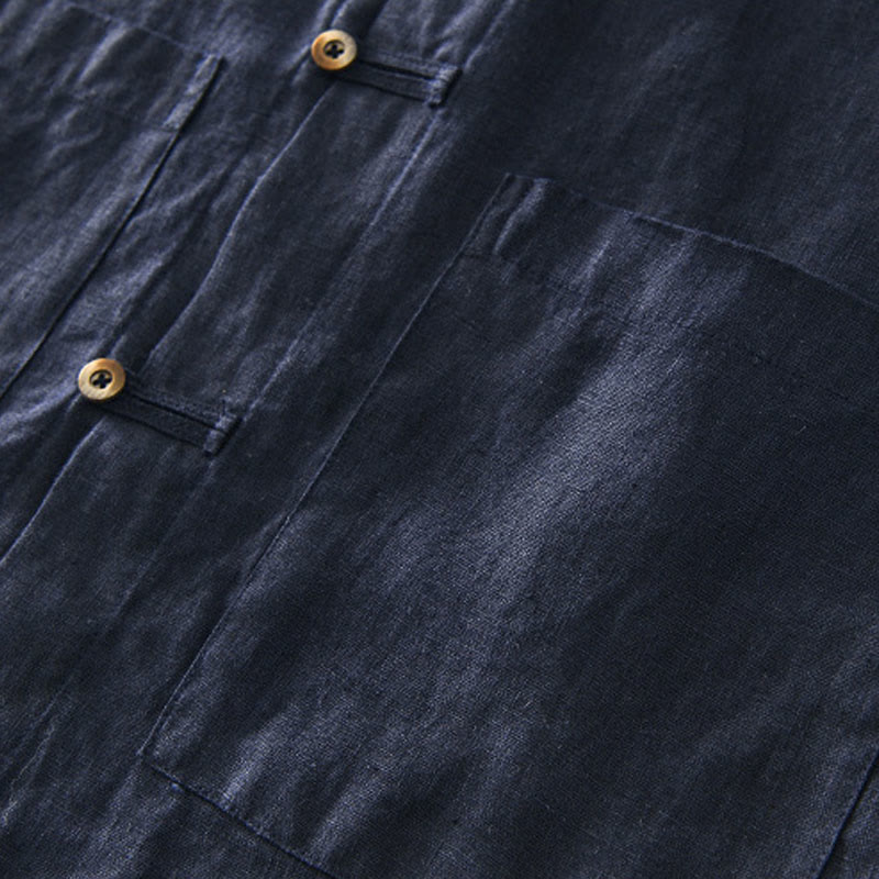 Camicia da uomo in lino con tasche e bottoni, a maniche corte , Buddha Stones - image 19