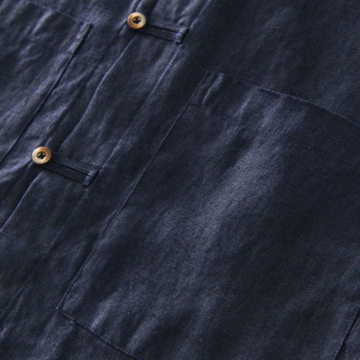 Camicia da uomo in lino con tasche e bottoni, a maniche corte , Buddha Stones - image 19