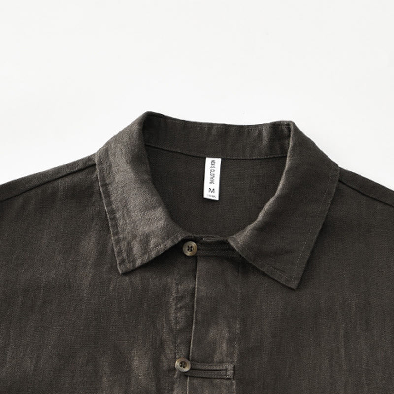 Camicia da uomo in lino con tasche e bottoni, a maniche corte , Buddha Stones - image 24