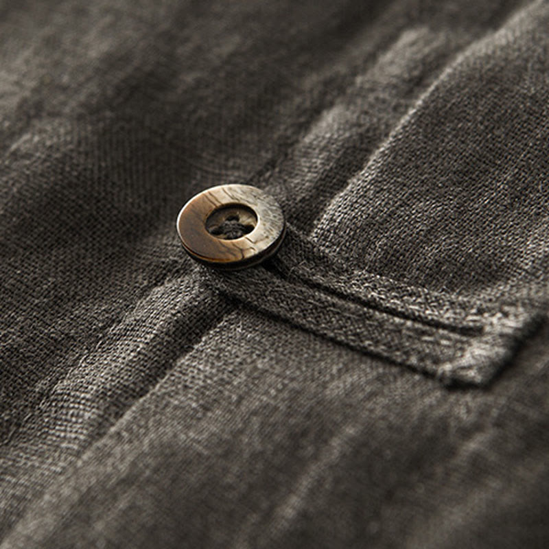 Camicia da uomo in lino con tasche e bottoni, a maniche corte , Buddha Stones - image 26