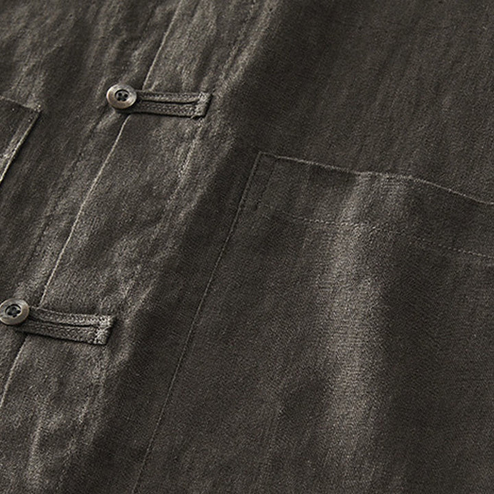 Camicia da uomo in lino con tasche e bottoni, a maniche corte , Buddha Stones - image 27