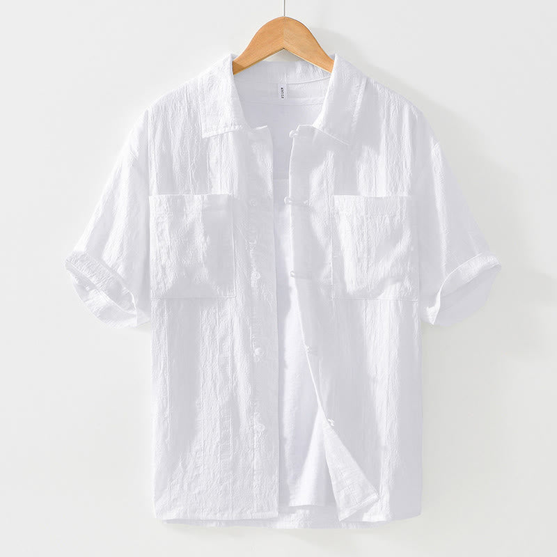 Buddha Stones Camicia estiva da uomo a maniche corte con bottoni e due tasche