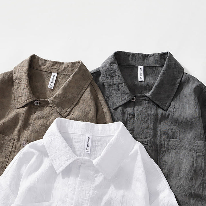 Buddha Stones Camicia estiva da uomo a maniche corte con bottoni e due tasche