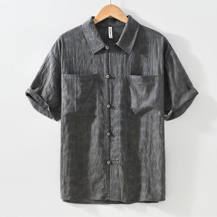 Buddha Stones Camicia estiva da uomo a maniche corte con bottoni e due tasche