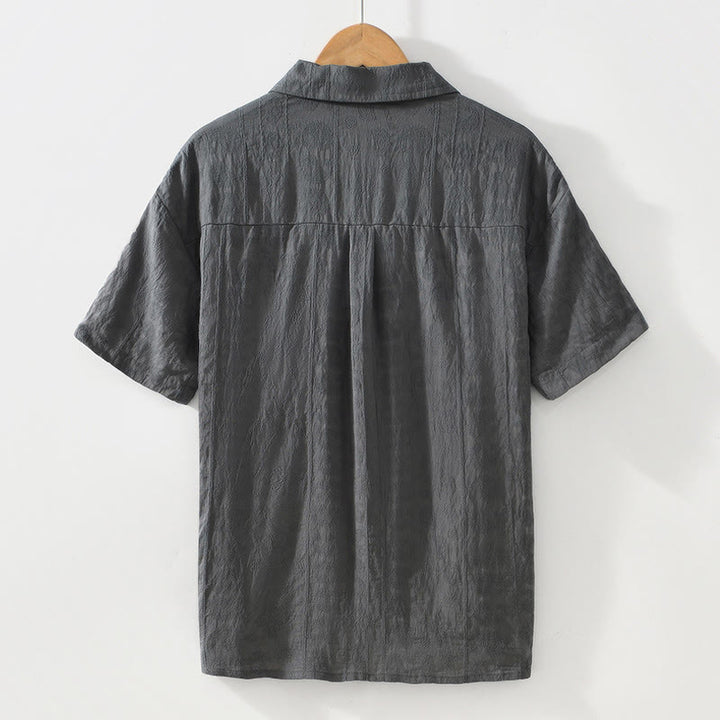 Buddha Stones Camicia estiva da uomo a maniche corte con bottoni e due tasche