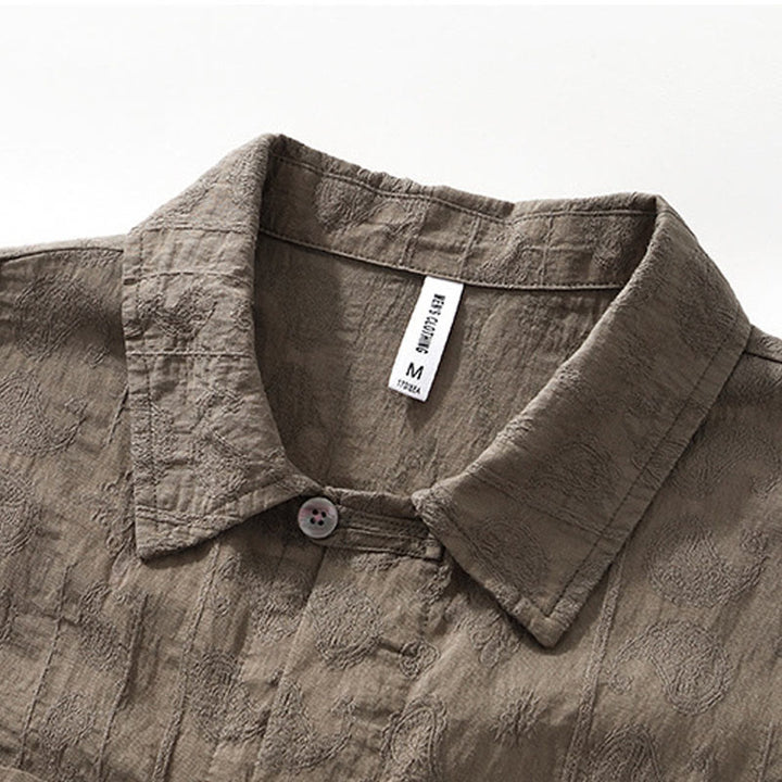 Buddha Stones Camicia estiva da uomo a maniche corte con bottoni e due tasche