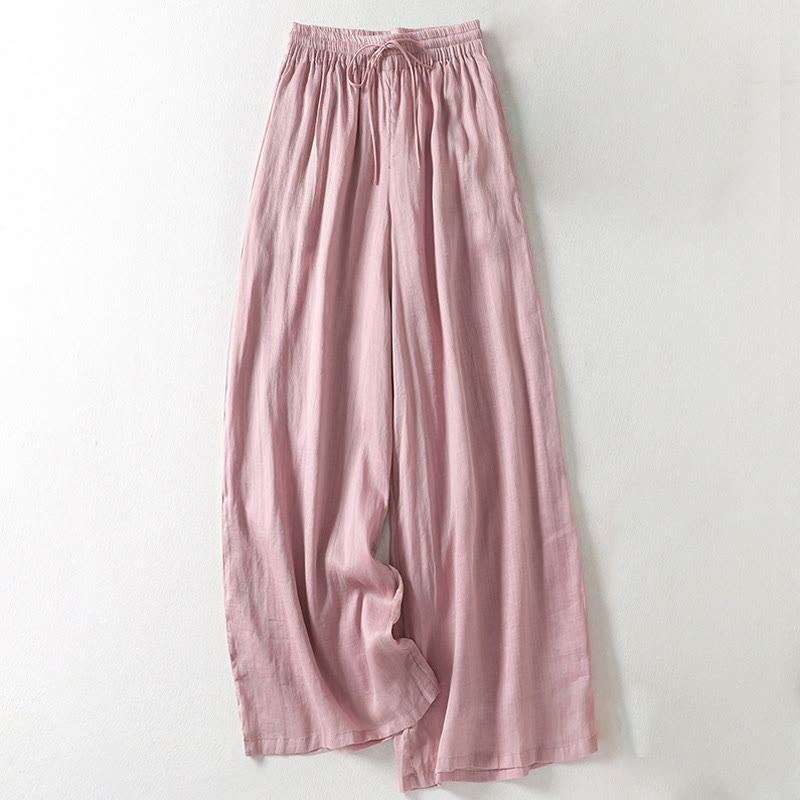 Pantaloni larghi da donna in cotone e lino con coulisse, alla caviglia, casual, con tasche , Buddha Stones - Rosa chiaro - US8-10, UK/AU12-14, EU40-42 (2XL) - image 1