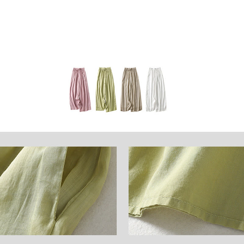 Pantaloni larghi da donna in cotone e lino con coulisse, alla caviglia, casual, con tasche , Buddha Stones - image 26