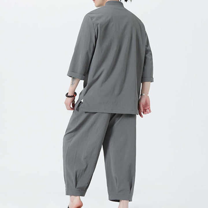Set da uomo Buddha Stones, 2 pezzi, camicia con maniche a tre quarti, bottoni a rana e pantaloni - image 2