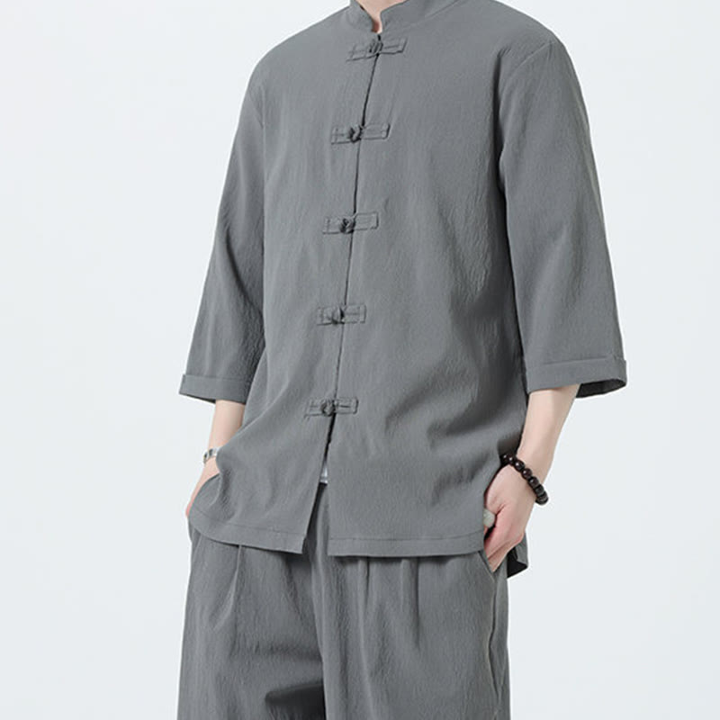 Set da uomo Buddha Stones, 2 pezzi, camicia con maniche a tre quarti, bottoni a rana e pantaloni - image 6