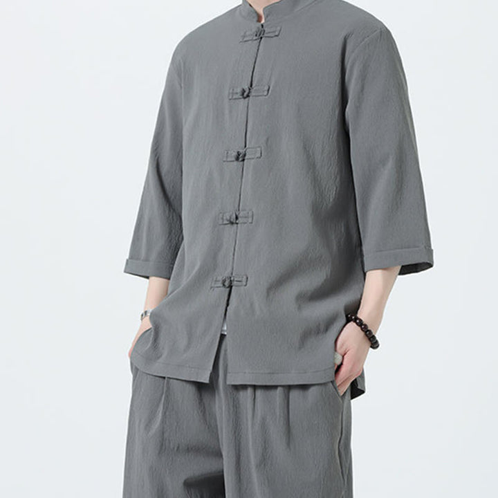 Set da uomo Buddha Stones, 2 pezzi, camicia con maniche a tre quarti, bottoni a rana e pantaloni - image 6