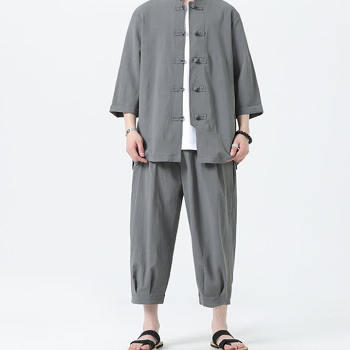 Set da uomo Buddha Stones, 2 pezzi, camicia con maniche a tre quarti, bottoni a rana e pantaloni - image 5