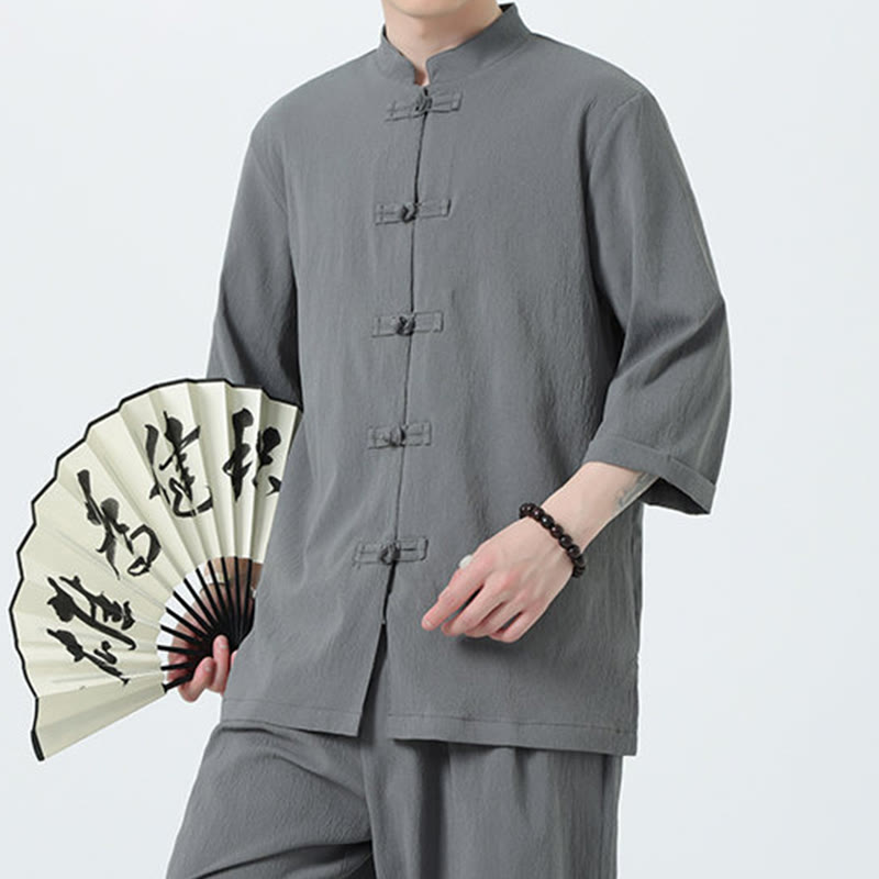 Set da uomo Buddha Stones, 2 pezzi, camicia con maniche a tre quarti, bottoni a rana e pantaloni - image 7
