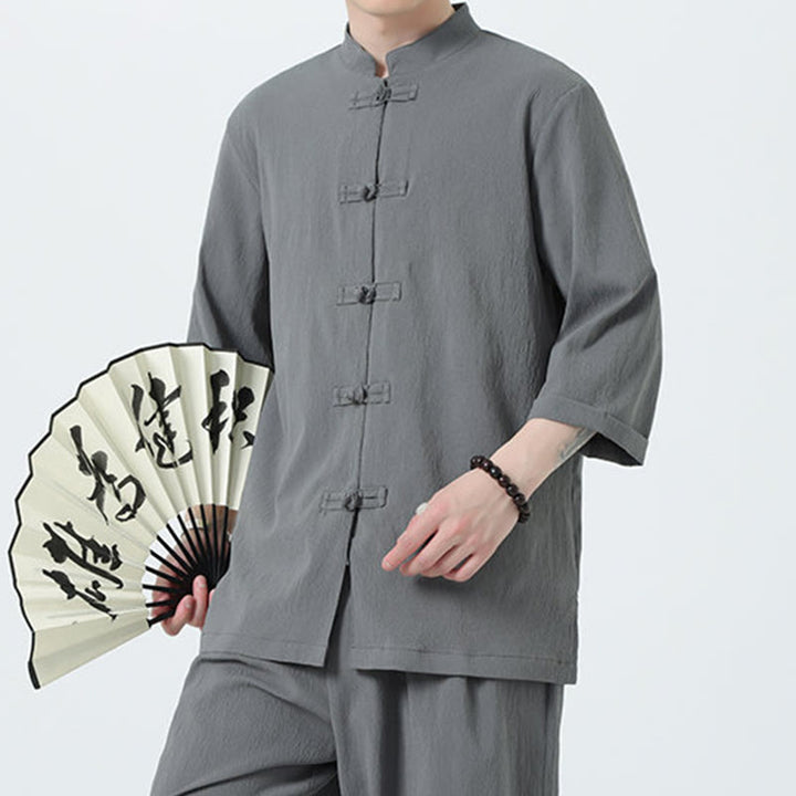 Set da uomo Buddha Stones, 2 pezzi, camicia con maniche a tre quarti, bottoni a rana e pantaloni - image 7