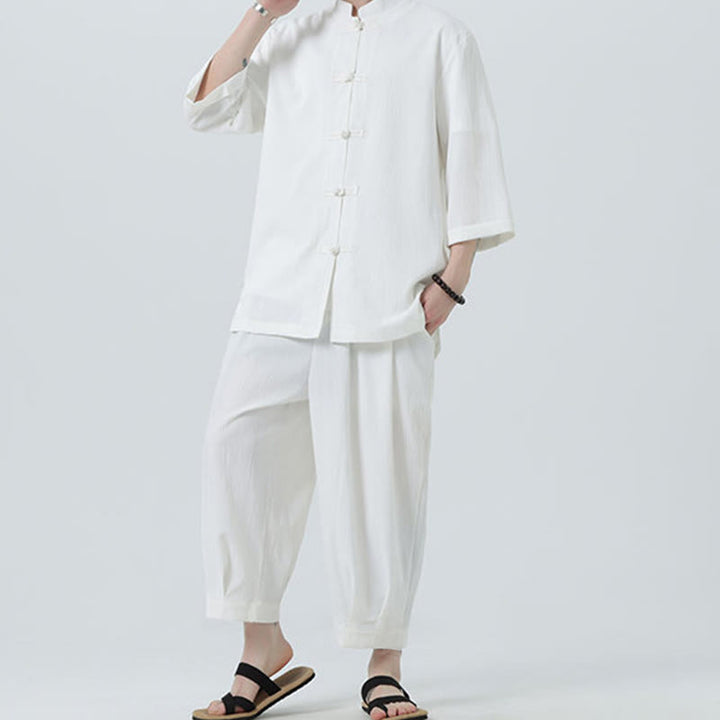 Set da uomo Buddha Stones, 2 pezzi, camicia con maniche a tre quarti, bottoni a rana e pantaloni - image 13