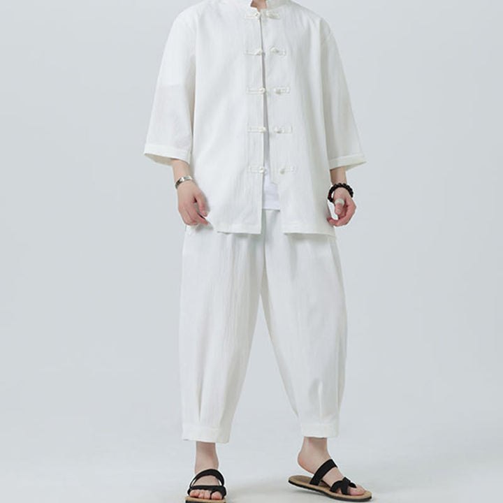 Set da uomo Buddha Stones, 2 pezzi, camicia con maniche a tre quarti, bottoni a rana e pantaloni - image 18