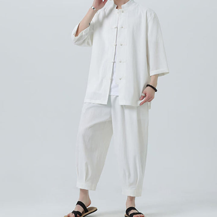 Set da uomo Buddha Stones, 2 pezzi, camicia con maniche a tre quarti, bottoni a rana e pantaloni - image 16