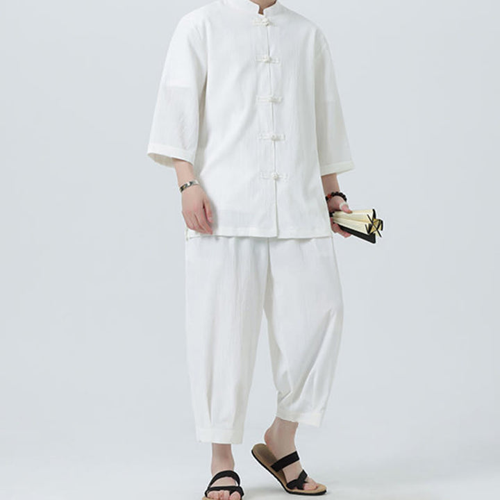 Set da uomo Buddha Stones, 2 pezzi, camicia con maniche a tre quarti, bottoni a rana e pantaloni - image 15