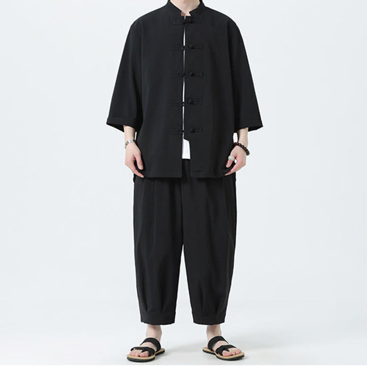 Set da uomo Buddha Stones, 2 pezzi, camicia con maniche a tre quarti, bottoni a rana e pantaloni - image 24