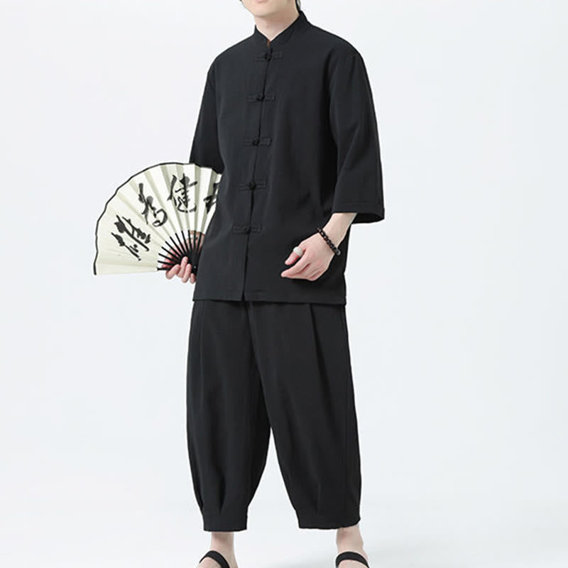 Set da uomo Buddha Stones, 2 pezzi, camicia con maniche a tre quarti, bottoni a rana e pantaloni - image 26