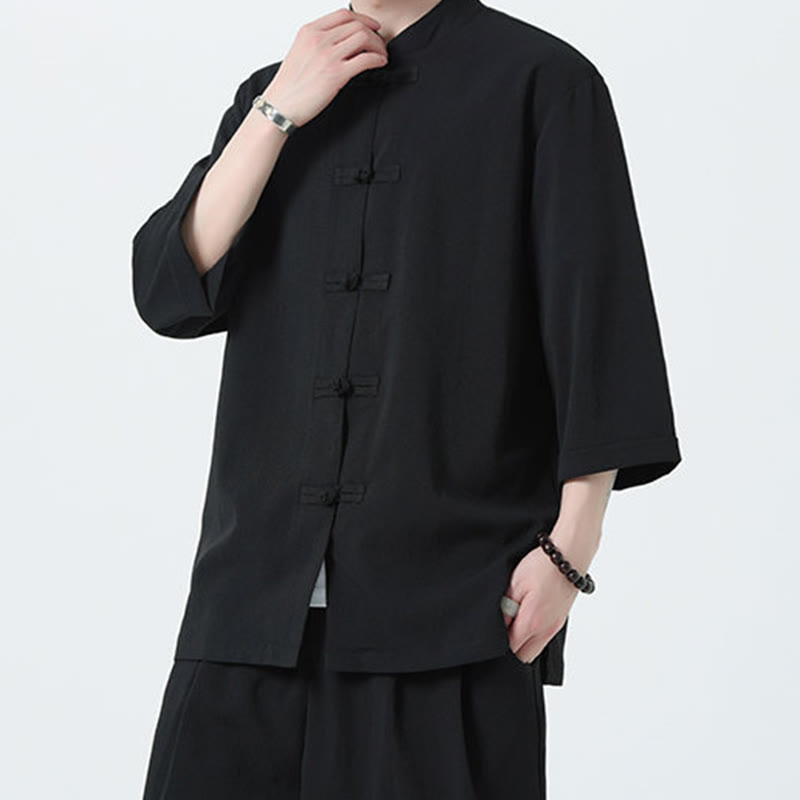 Set da uomo Buddha Stones, 2 pezzi, camicia con maniche a tre quarti, bottoni a rana e pantaloni - image 27