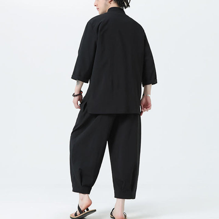 Set da uomo Buddha Stones, 2 pezzi, camicia con maniche a tre quarti, bottoni a rana e pantaloni - image 23