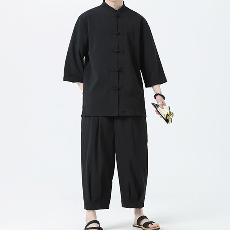 Set da uomo Buddha Stones, 2 pezzi, camicia con maniche a tre quarti, bottoni a rana e pantaloni - image 25