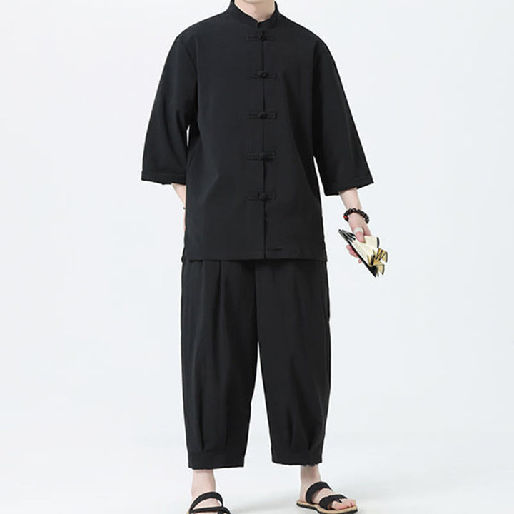 Set da uomo Buddha Stones, 2 pezzi, camicia con maniche a tre quarti, bottoni a rana e pantaloni - image 25