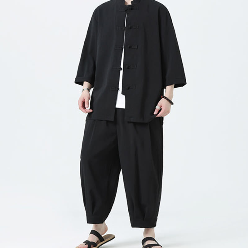 Set da uomo Buddha Stones, 2 pezzi, camicia con maniche a tre quarti, bottoni a rana e pantaloni - image 22