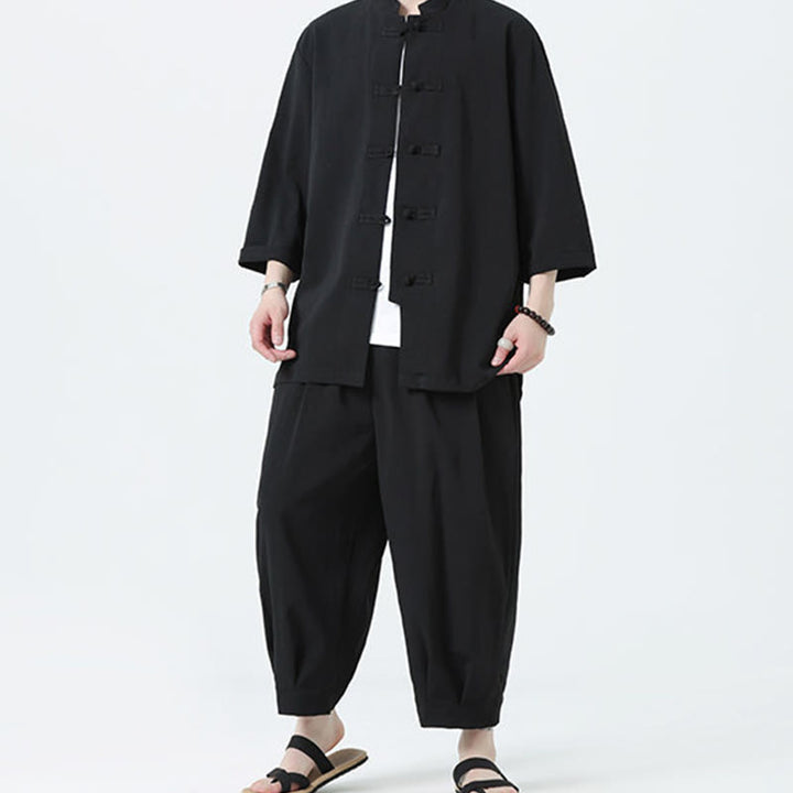 Set da uomo Buddha Stones, 2 pezzi, camicia con maniche a tre quarti, bottoni a rana e pantaloni - image 22