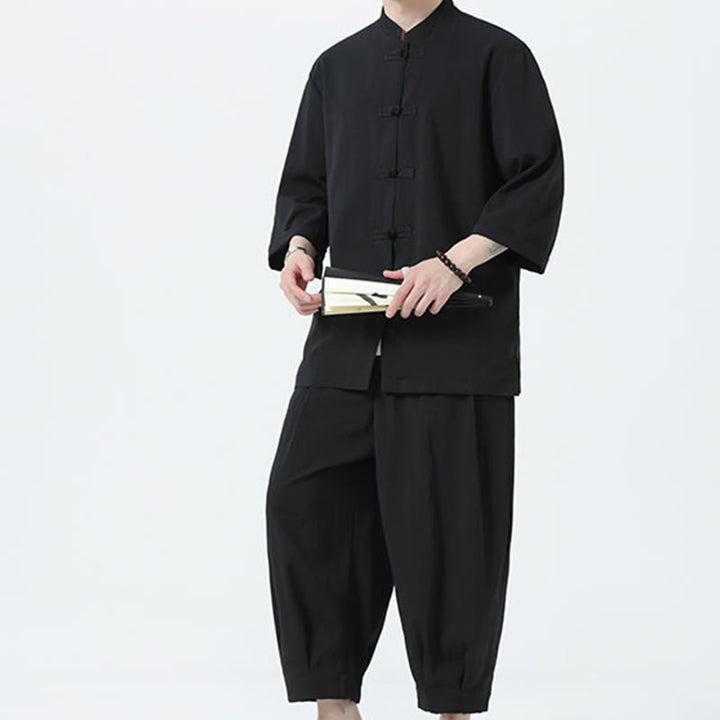 Set da uomo Buddha Stones, 2 pezzi, camicia con maniche a tre quarti, bottoni a rana e pantaloni - image 21