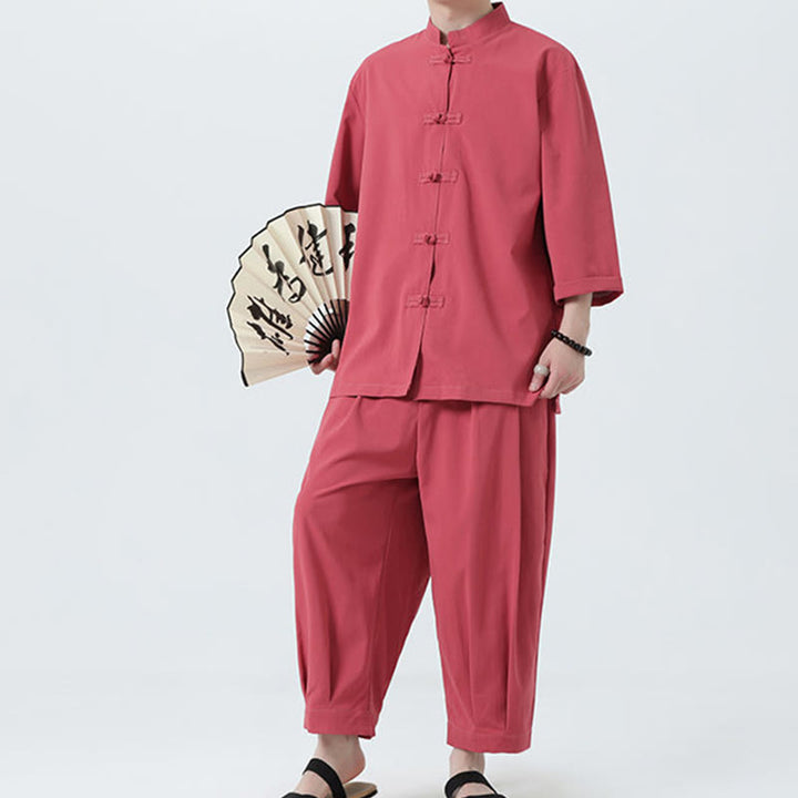 Set da uomo Buddha Stones, 2 pezzi, camicia con maniche a tre quarti, bottoni a rana e pantaloni - image 29