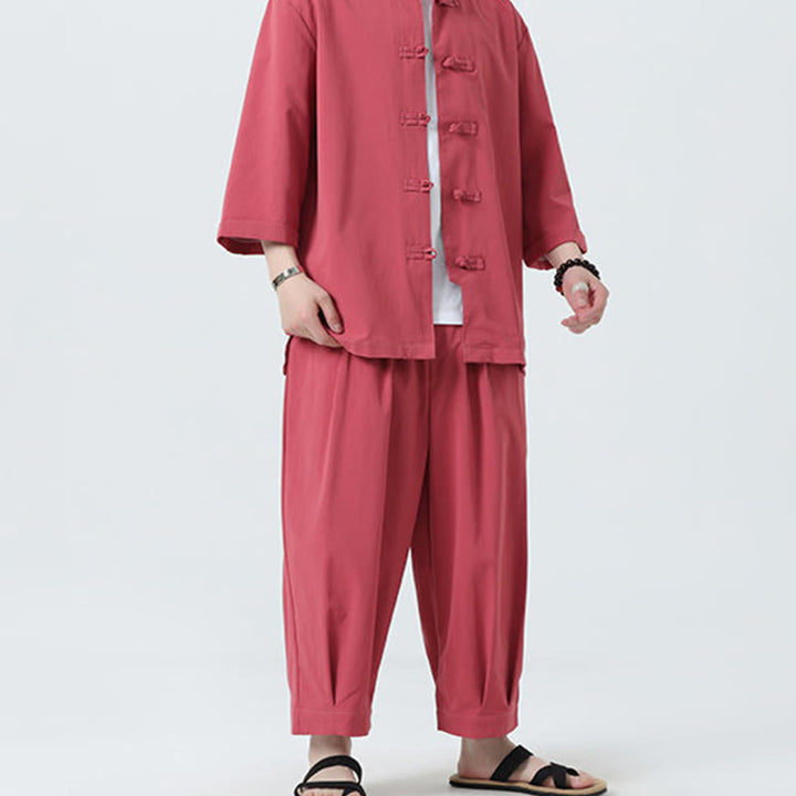 Set da uomo Buddha Stones, 2 pezzi, camicia con maniche a tre quarti, bottoni a rana e pantaloni - image 32