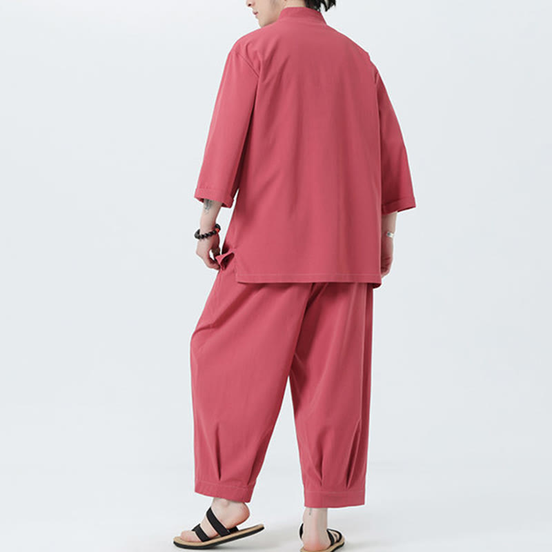 Set da uomo Buddha Stones, 2 pezzi, camicia con maniche a tre quarti, bottoni a rana e pantaloni - image 30