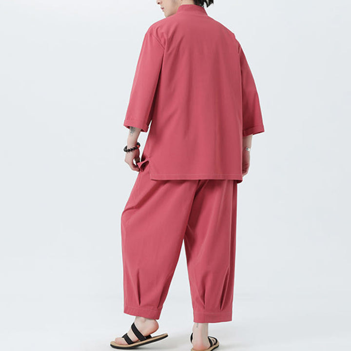 Set da uomo Buddha Stones, 2 pezzi, camicia con maniche a tre quarti, bottoni a rana e pantaloni - image 30