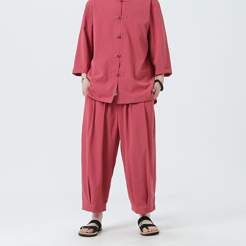 Set da uomo Buddha Stones, 2 pezzi, camicia con maniche a tre quarti, bottoni a rana e pantaloni - image 31
