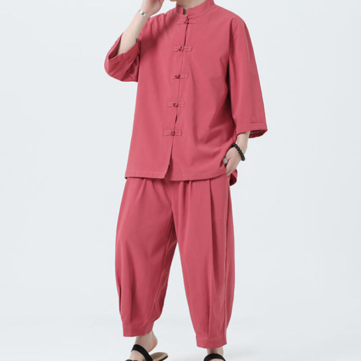 Set da uomo Buddha Stones, 2 pezzi, camicia con maniche a tre quarti, bottoni a rana e pantaloni - image 33