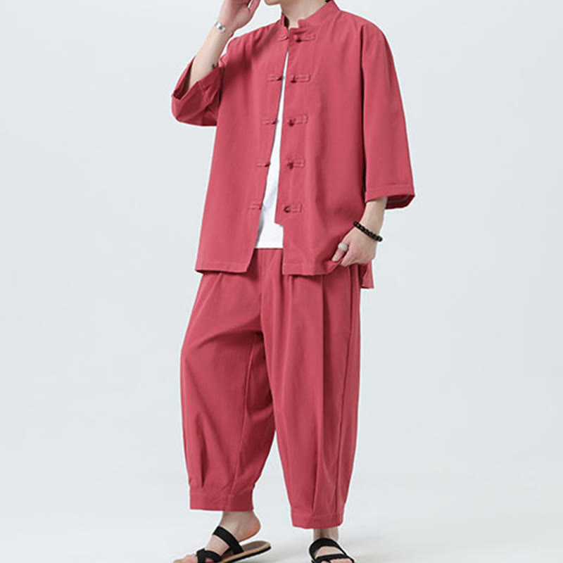 Set da uomo Buddha Stones, 2 pezzi, camicia con maniche a tre quarti, bottoni a rana e pantaloni - image 34