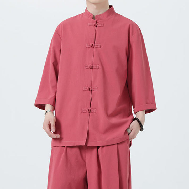 Set da uomo Buddha Stones, 2 pezzi, camicia con maniche a tre quarti, bottoni a rana e pantaloni - image 35