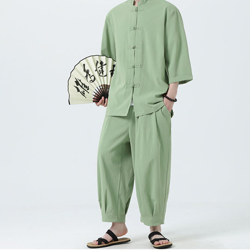 Set da uomo Buddha Stones, 2 pezzi, camicia con maniche a tre quarti, bottoni a rana e pantaloni - image 43