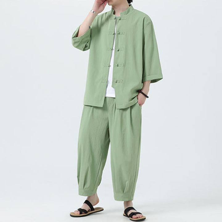 Set da uomo Buddha Stones, 2 pezzi, camicia con maniche a tre quarti, bottoni a rana e pantaloni - image 41