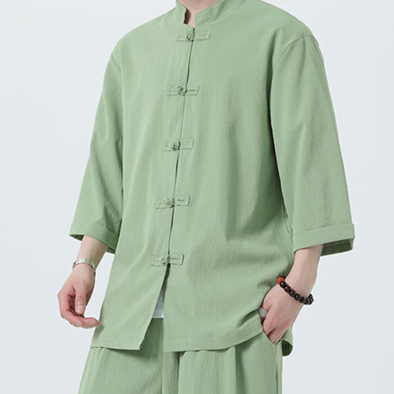 Set da uomo Buddha Stones, 2 pezzi, camicia con maniche a tre quarti, bottoni a rana e pantaloni - image 44