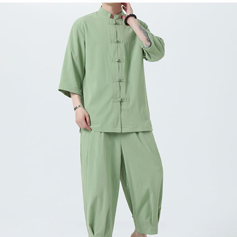 Set da uomo Buddha Stones, 2 pezzi, camicia con maniche a tre quarti, bottoni a rana e pantaloni - image 40