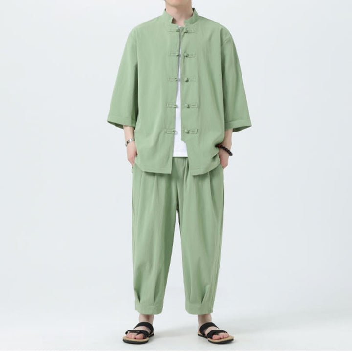 Set da uomo Buddha Stones, 2 pezzi, camicia con maniche a tre quarti, bottoni a rana e pantaloni - image 37